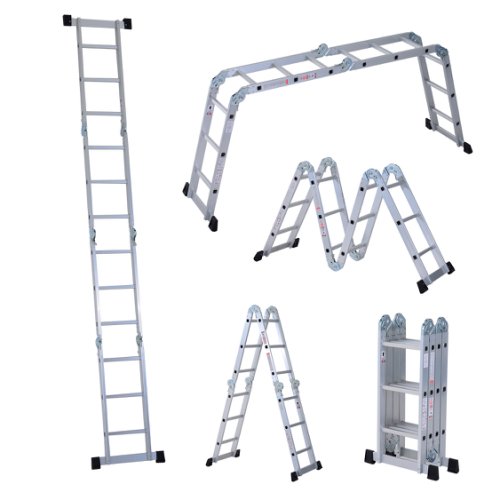 HOMCOM 370 cm Folding Aluminum Ladder A-type-Silver|Aosom Ireland