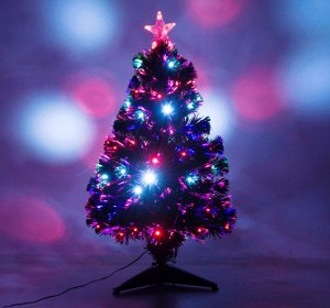 HOMCOM 3ft 90cm Green Fibre Optic Artificial Christmas Tree-Multi