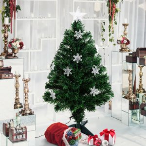 HOMCOM 3ft 90cm Green Fibre Optic Artificial Christmas Tree W/