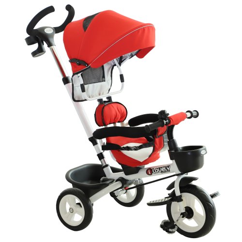 HOMCOM 4-in-1 Baby Tricycle Stroller Kids Folding Trike Detachable Canopy Pushing Handle Learning Bike Ride On Red | Aosom Ireland