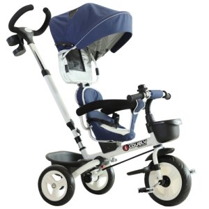 HOMCOM 4-in-1 Baby Tricycle Stroller Kids Folding Trike Detachable w/ Canopy Blue
