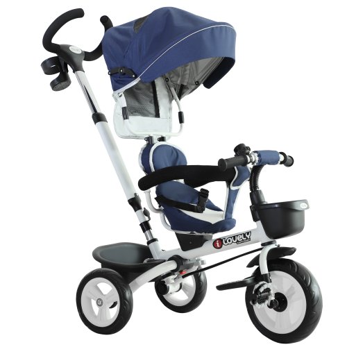 HOMCOM 4-in-1 Baby Tricycle Stroller Kids Folding Trike Detachable w/ Canopy Blue NEXT DAY DELIVERY | Aosom Ireland