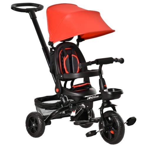 HOMCOM 4 in 1 Kids Trike Toddler Foldable Pedal Tricycle w/ Reversible Angle Adjustable Seat Removable Handle Canopy Handrail Red | Aosom Ireland