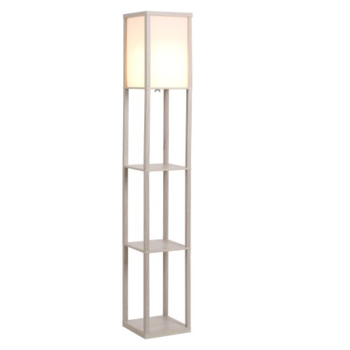 HOMCOM 4-Tier Floor Lamp, Floor Light with Storage Shelf, Reading Standing Lamp-White and Oak | Aosom IE