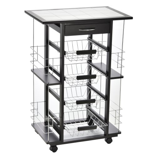HOMCOM 4-Tier Kitchen Trolley Cart on Rolling Wheels with 4 Removable Baskets, 4 Side Rack  Organizer,Ceramics Tile Top | Aosom Ireland
