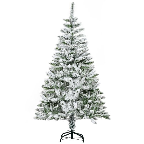 HOMCOM 5 Ft Snow Flocked Artificial Christmas Tree Xmas Pine Tree with Realistic Branches, Auto Open and Steel Base, Green | Aosom Ireland