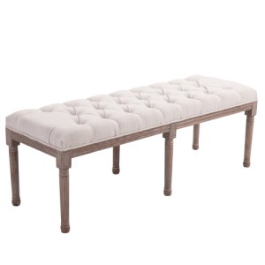 HOMCOM 56” Chic Button Tufted 3 Person Stool Bench Bedside Seat End Hallway Linen Beige