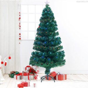 HOMCOM 5ft 150cm Green Fibre Optic Artificial Christmas Tree-Multi