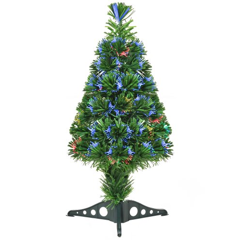 HOMCOM 60cm Pre-Lit Fiber Optic Christmas Tree Artificial Spruce Tree Multi-Color w/ Stand NEXT DAY DELIVERY | Aosom Ireland