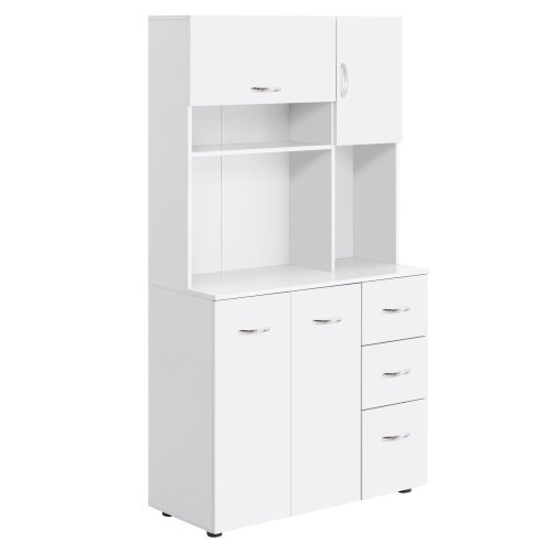 HOMCOM 66 Wood Kitchen Pantry Storage Cabinet Microwave Oven Stand with Storage - White | Aosom Ireland