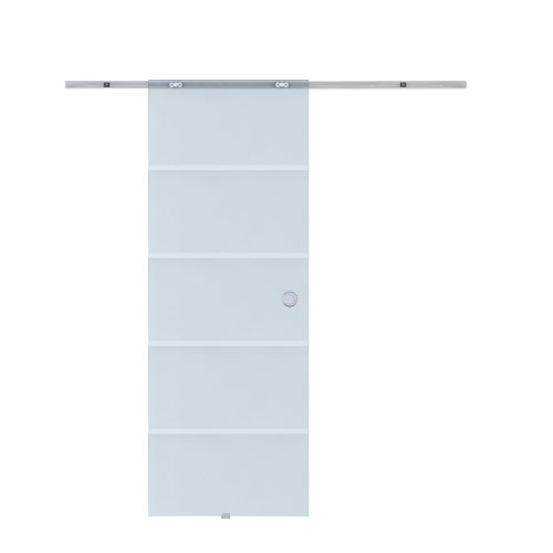 HOMCOM 77.5cm Modern Sliding Door Include Hardware Track System Kit, Frosted Stripe Glass Door, Round Handle | Aosom Ireland