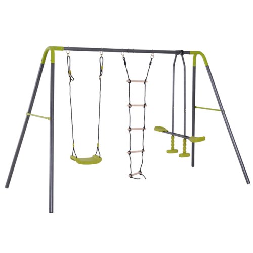 HOMCOM A Frame Kids Metal Swing Set Swing Chair & Glider Climbing Ladder Set for Backyard Playground | Aosom Ireland
