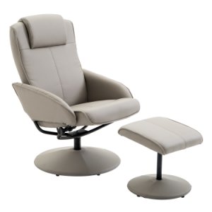 HOMCOM Adjustable Recliner Swivel Leather Armchair 360° Rotatable Stool W/ Footrest Grey