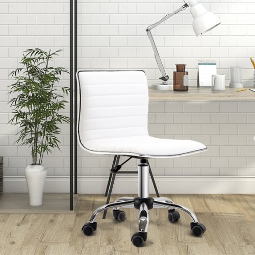 HOMCOM Adjustable Swivel Office Chair with Armless Mid-Back in PU Leather and Chrome Base - White | Aosom Ireland