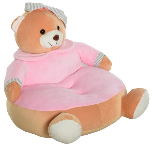 HOMCOM Animal Kids Sofa Chair Cute Pajamas Bear Cartoon Multi-functional with Armrest Flannel PP Cotton 60 x 45 x 45cm Pink | Aosom Ireland