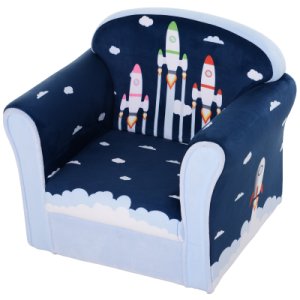 HOMCOM Children's Three-Rocket Armchair Flannelette Upholstery Wood Frame Anti-Slip Feet Chair Padded Wide Seat High Back 3 Yrs+ Multicoloured