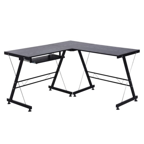 HOMCOM Computer Desk Office Desk L-Shaped Large Corner Adustable shape Sturdy Frame W/Slide-out Keyboard Tray-Black | Aosom IE