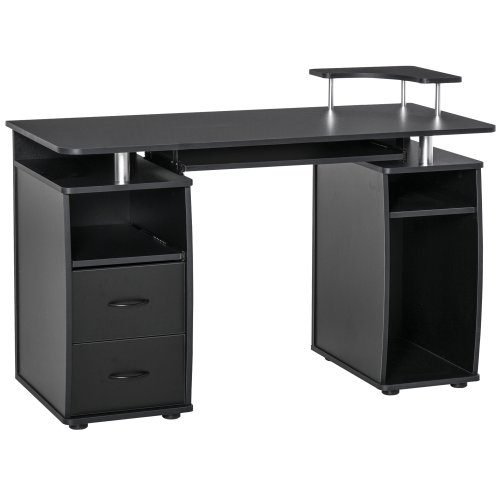 HOMCOM Computer Desk Office PC Table Workstation with Keyboard Tray, CPU Shelf, Drawers, Sliding Scanner Shelf, Black | Aosom Ireland