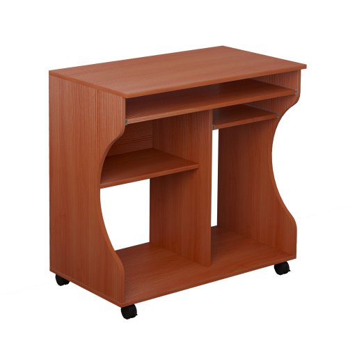 Homcom Computer Desk W/Wheels Desk With Shelf Office Desk Study Desks Work From Home Desk Computer Table -Cherry And Wood|Aosom Ireland