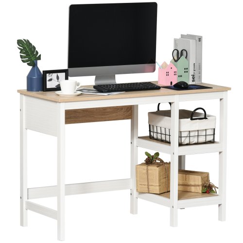 HOMCOM Computer Desk with Display Shelves Home Office Table Workstation, Oak and White Wood Grain | Aosom Ireland