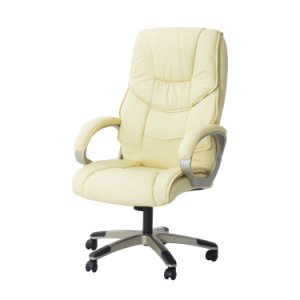 HOMCOM Computer Office Swivel Chair Desk Chair High Back PU Leather Height Adjustable-Cream W/ Gold effect