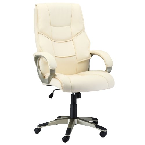 Homcom Computer Office Swivel Chair Desk Chair High Back Pu Leather Height Adjustable-Cream W/ Gold Effect NEXT DAY DELIVERY | Aosom Ireland