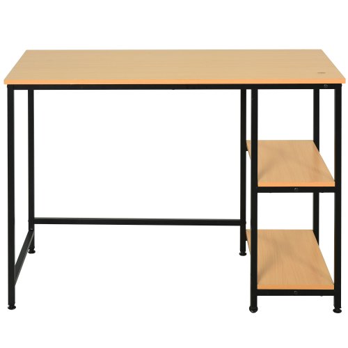 HOMCOM Computer Table w/ 2-Tier Shelves Home Office Workstation Desk Adjustable Feet Beech Wood Color | Aosom Ireland