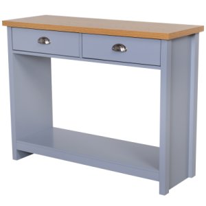 HOMCOM Console Table w/ Two Drawers Bottom Shelf Two Handles Wood Effect Worktop Grey Home Furniture