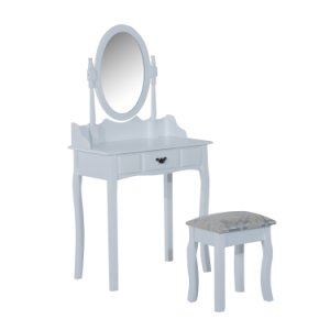 HOMCOM Dressing Table Set W/Mirror and Stool-White