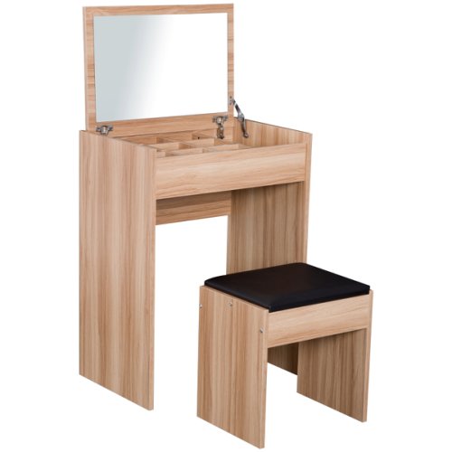 HOMCOM Dressing Table Set with Mirror & Stool-Wood Grain Colour NEXT DAY DELIVERY | Aosom Ireland
