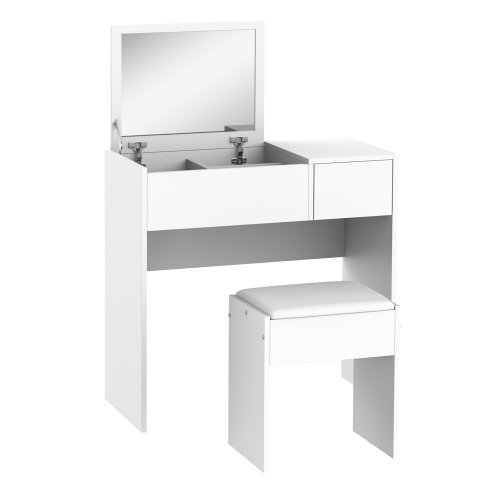 HOMCOM Dressing Table With  Flip-up Mirror and Padded Stool-White NEXT DAY DELIVERY | Aosom Ireland