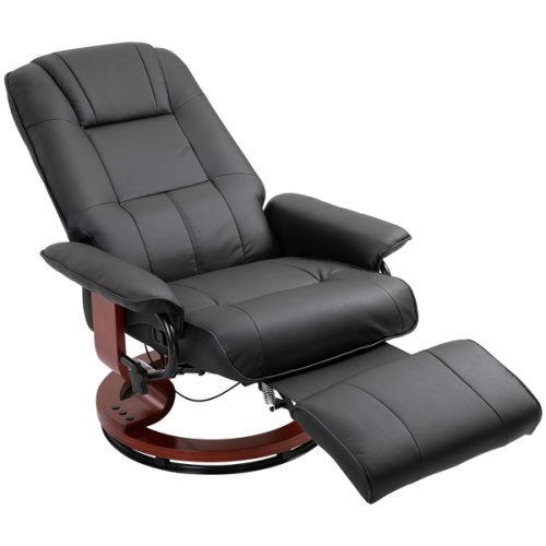 HOMCOM Executive Office Chair PU Leather Reclining Leisure Chair Swivel Seat with Wooden Base Black | Aosom Ireland