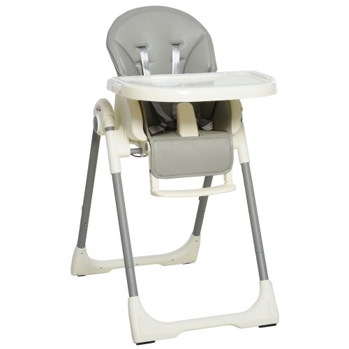 HOMCOM Foldable Baby High Chair Convertible Feeding Chair Height Adjustable W/ Adjustable Backrest Footrest&Removable Tray Grey | Aosom Ireland