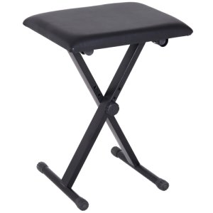 HOMCOM Foldable Keyboard Stool Padded Seat X Frame Chair Adjustable Black