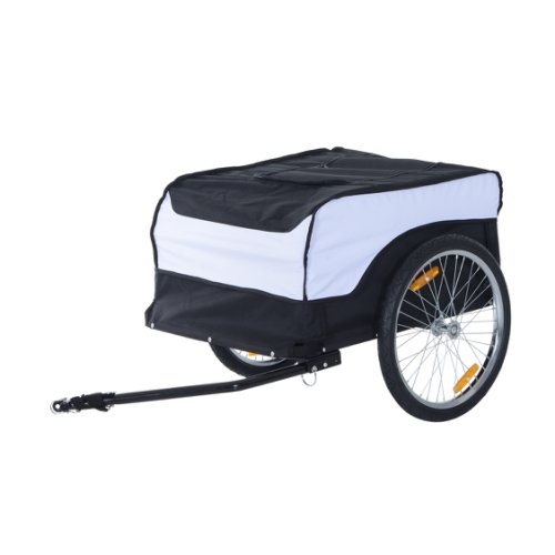 HOMCOM Folding Bike Trailer Cargo in Steel Frame Extra Bicycle Storage Carrier with Removable Cover and Hitch (White and Black)|Aosom Ireland