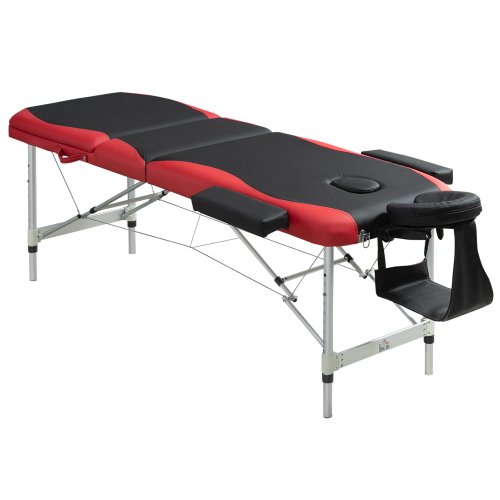 HOMCOM Folding Massage Table Bed with Carrying Case, Lightweight Couch Spa Beauty Bed with Adjustable Height, Aluminium Frame, Black | Aosom Ireland