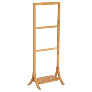 HOMCOM Free Standing Bamboo Towel Rack Holder Clothes Stand Bathroom 3 Rails & 1 Shelf