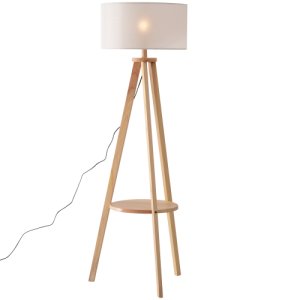 HOMCOM Free Standing Floor Lamp Bedside Light Tripod Holder Storage Shelf Linen Shade