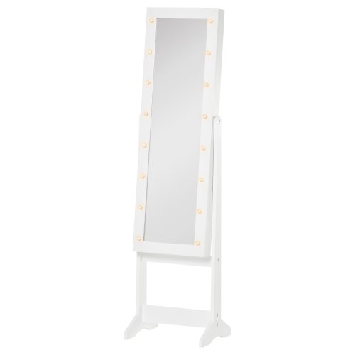 HOMCOM Free Standing LED Mirrored Jewelry Cabinet Armoire Floor Organiser W/ 3 Angle Adjustable White | Aosom Ireland