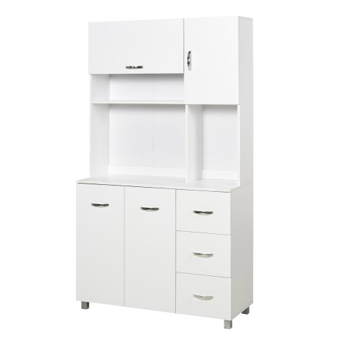 HOMCOM Freestanding Kitchen Storage Unit w/Cupboard Cabinets Open Compartments Drawers Metal Handles Side Shelf Server|Aosom Ireland