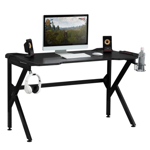 HOMCOM Gaming Desk Computer Writing Home Office Study Table with Cup Holder Headphone Hook and Cable Managment Holes Black|Aosom Ireland