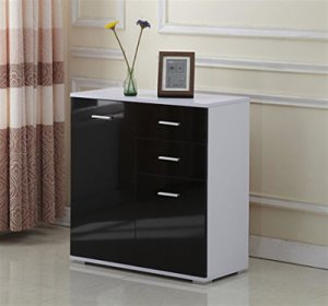 HOMCOM High Gloss Side Cabinet, size( 71x35x76cm)-Black/White