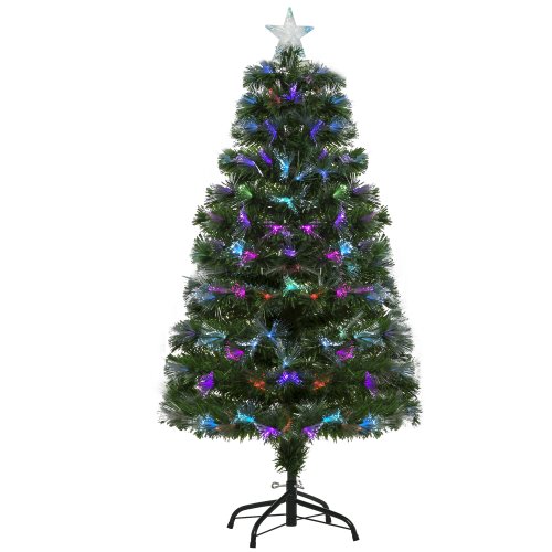 HOMCOM HOMCM 1.2m Tall Artificial Tree Fiber Optic Colorful LED Pre-Lit Holiday Home Christmas Decoration with Flash Mode, Green|Aosom Ireland