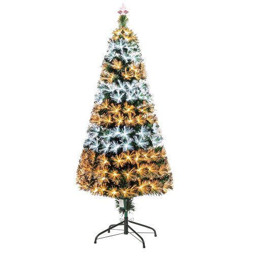HOMCOM HOMCM 5FT Tall Artificial Tree Multi-Colored Fiber Optic LED Pre-Lit Holiday Home Christmas Decoration, Cycle and Flash Light|Aosom Ireland