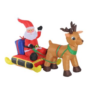 HOMCOM Inflatable Santa Claus W/ Sled and Reindeer, LED Light, Polyester Fabric, 122H cm-Multicolour
