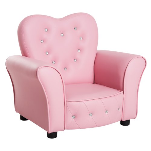 HOMCOM Kids Armchairs Children Sofa Kids Sofa Children PVC Armchair Sofa Heart Shape With Bright Crystal Rivets - Pink | AOSOM IE
