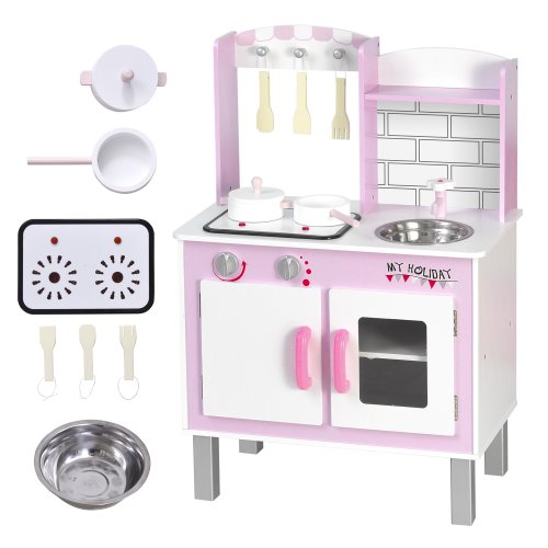 HOMCOM Kids Kitchen Play Kitchen for Boys and Girls Role Play Kitchen with Storage Space Kids Kitchen Playset for Children 3+ Pink|Aosom Ireland