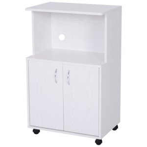 HOMCOM Kitchen Trolley 2-Door Cabinet W/Wheels, 60.4Wx40.3Dx97Hcm-White Oak