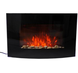 HOMCOM LED Curved Glass Electric Fireplace Heater Wall Mounted Fire Place, 1000/2000W