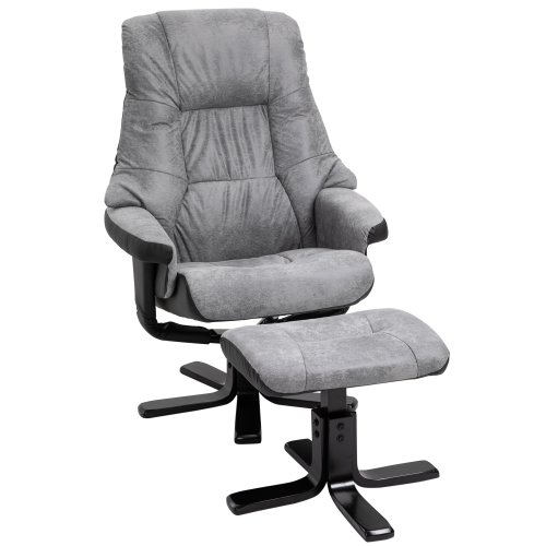 HOMCOM Manual Recliner Sofa With Footrest 360° Swivel Sofa Armchair Cushion Padded Seat Armrest Faux Leather Grey | Aosom Ireland